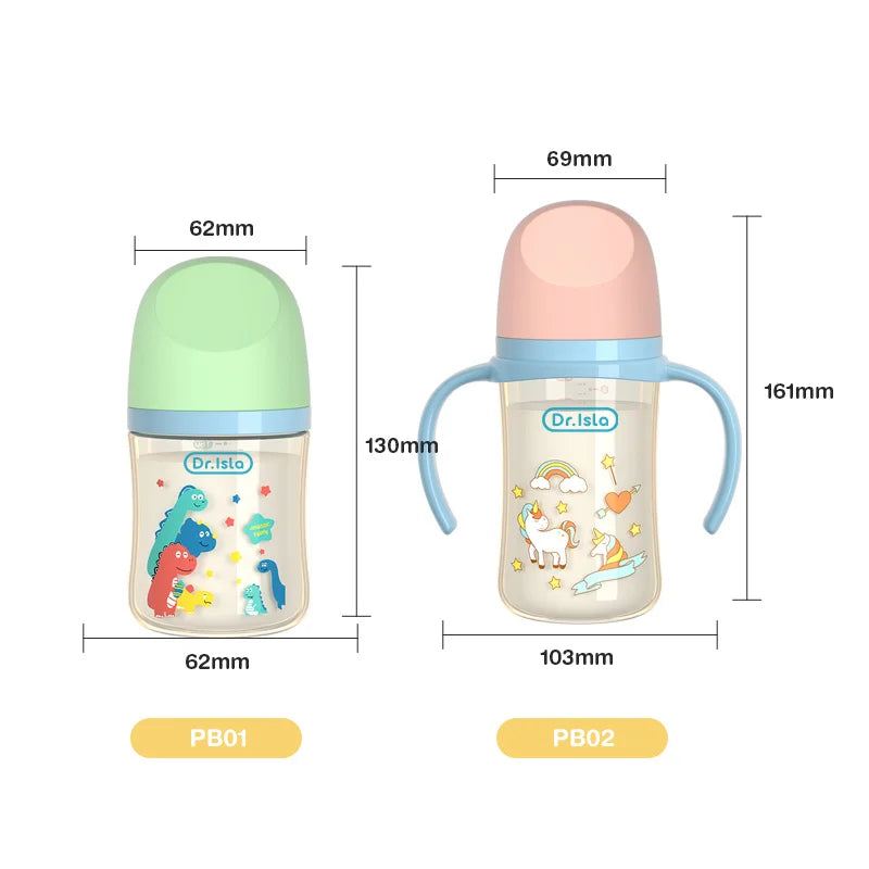 BPA-Free PPSU Baby Bottle – Drop-Proof Wide-Caliber Feeding Bottle with Handles (160/240ml)