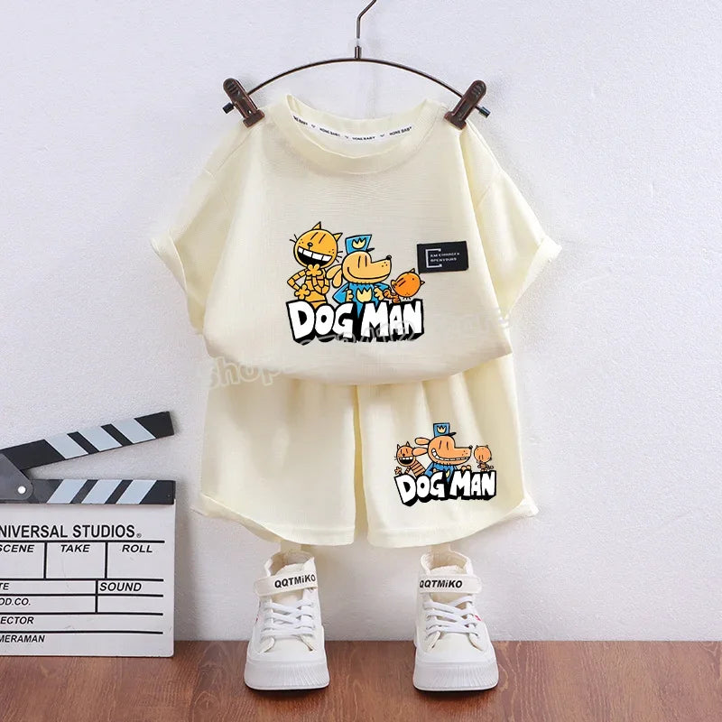 Dog Man Summer Outfit – Cartoon T-Shirt & Shorts Set for Boys & Girls