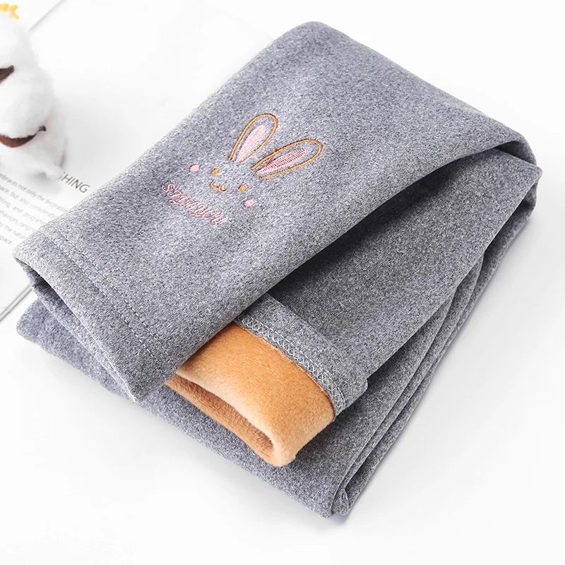 Girls’ Autumn/Winter Leggings – Thick Warm Pants with Cute Rabbit Design