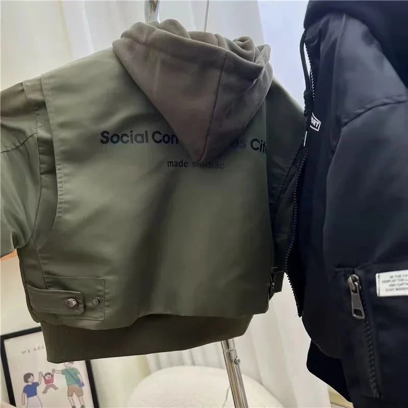 2025 Kids’ Hooded Jacket – Windproof & Rainproof Patchwork Coat for Boys