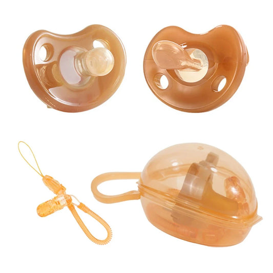 3PCS Baby Silicone Pacifier Set – Soft Brown Pacifier with Storage Box & Anti-Drop Chain, BPA Free