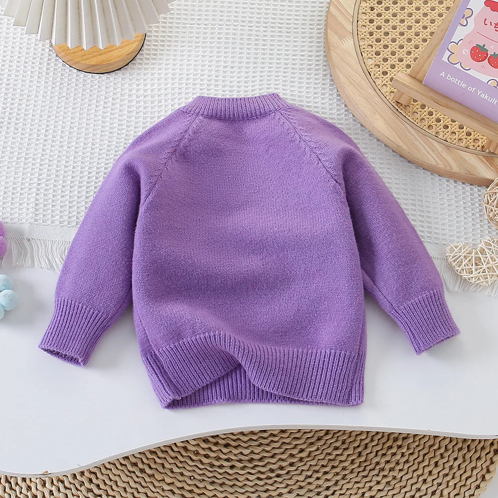 2025 Baby Girls’ Floral Sweater – Autumn/Winter Sweet Knit Round Neck Top