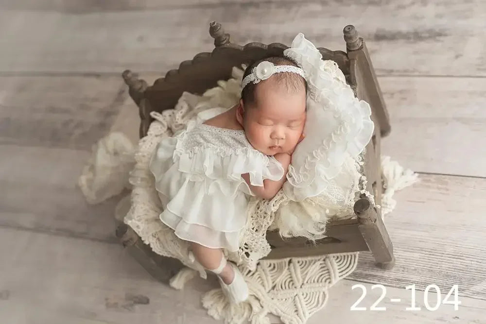 Baby Newborn Photography Props Baby Girl Lace Dress Romper Bodysuits Outfit  Hat Headband