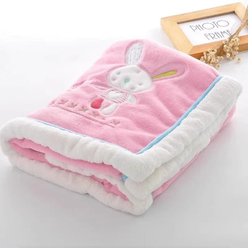 Baby Blankets Newborn Cartoon Embroidery, Flannel
