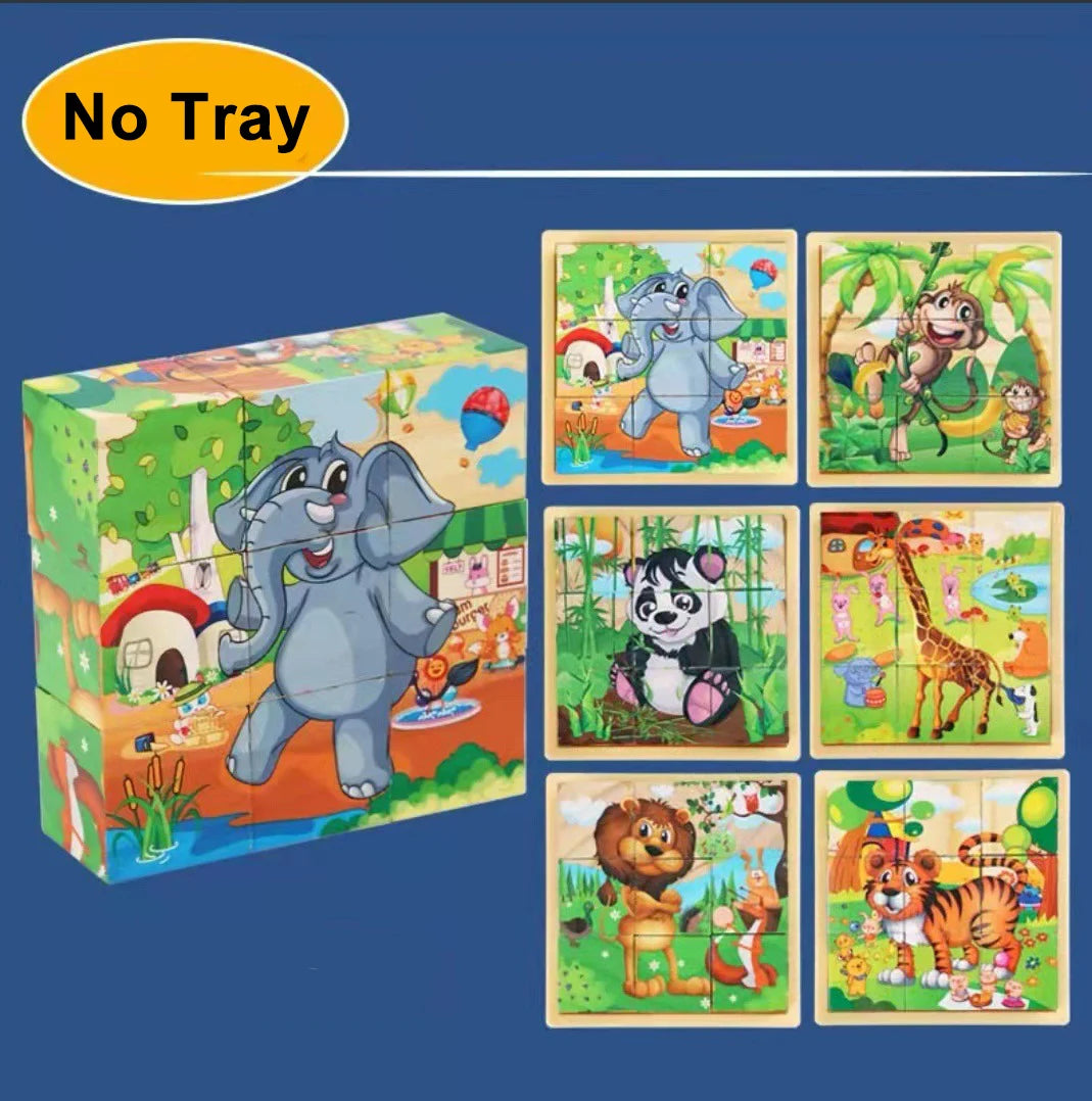 3D Wooden Cube Puzzle – 6-Sided 9-Piece Montessori Educational Toy for Kids