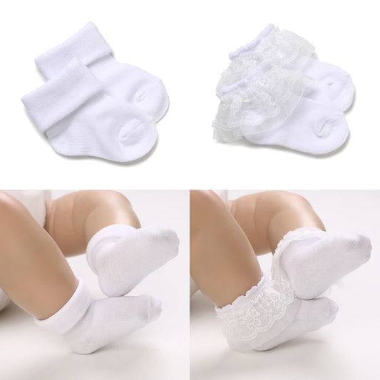 4 Pairs of Cute Lace Cotton Baby Socks 0-1 Years Old Boys and Girls Short Socks Newborn