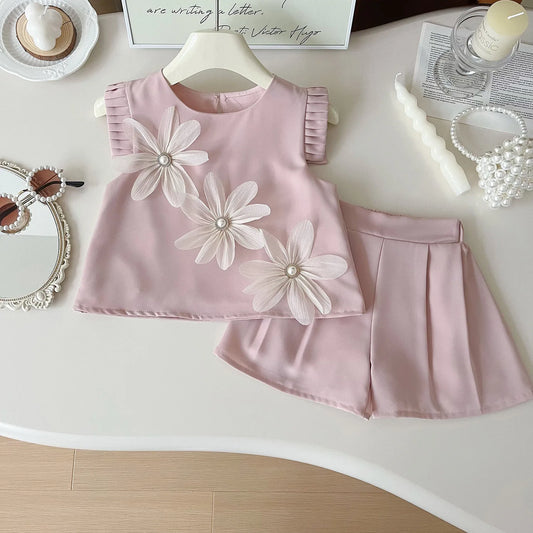 Girls’ Summer 2-PC Set – Cute Floral Tee & Shorts Casual Outfit for Kids