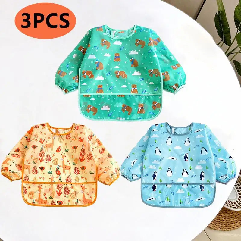 Waterproof Baby Bib – Long Sleeve Cartoon Apron for Self-Feeding (0–3 Years)