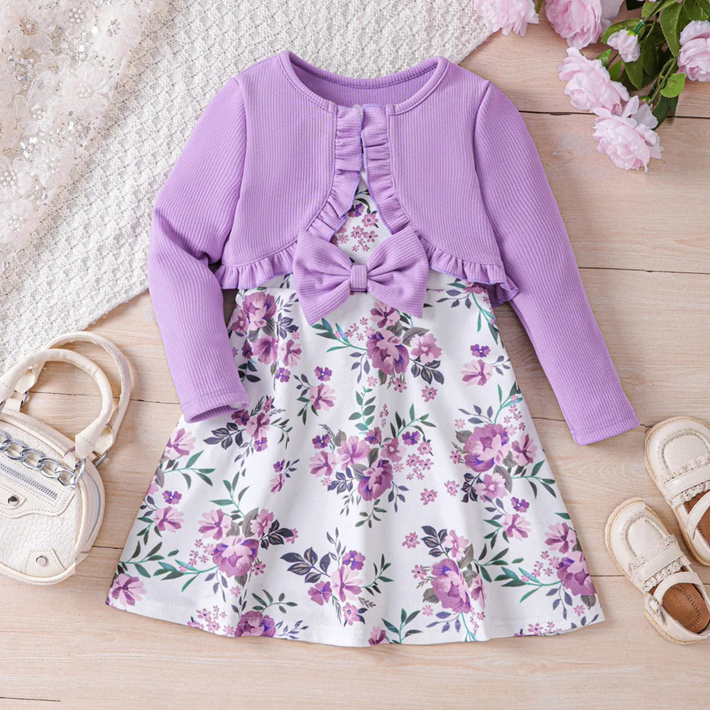 2025 Fall/Winter Girls’ 2pcs Set – Sleeveless Dress & Jacket Outfit (2–7Y)