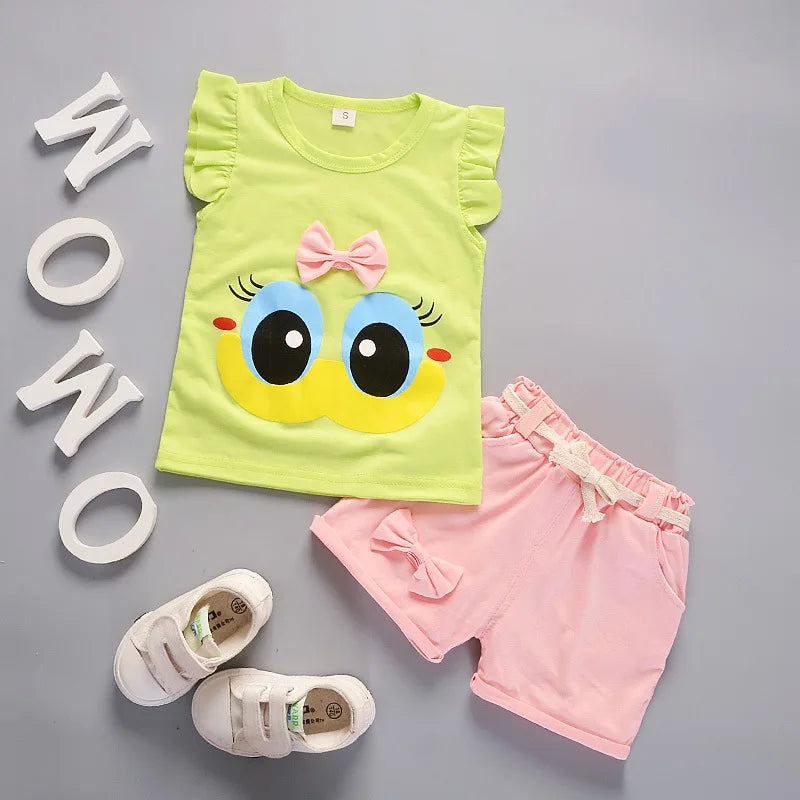 Girls’ Summer 2pcs Outfit – Vest & Shorts Casual Set for Toddlers