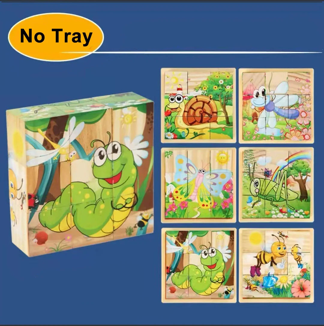 3D Wooden Cube Puzzle – 6-Sided 9-Piece Montessori Educational Toy for Kids