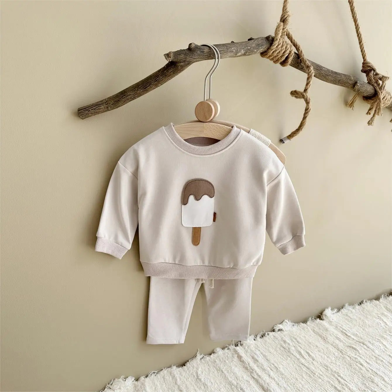 Baby/Toddler 2pcs Cotton Set – Ice Cream Top & Pants for Autumn