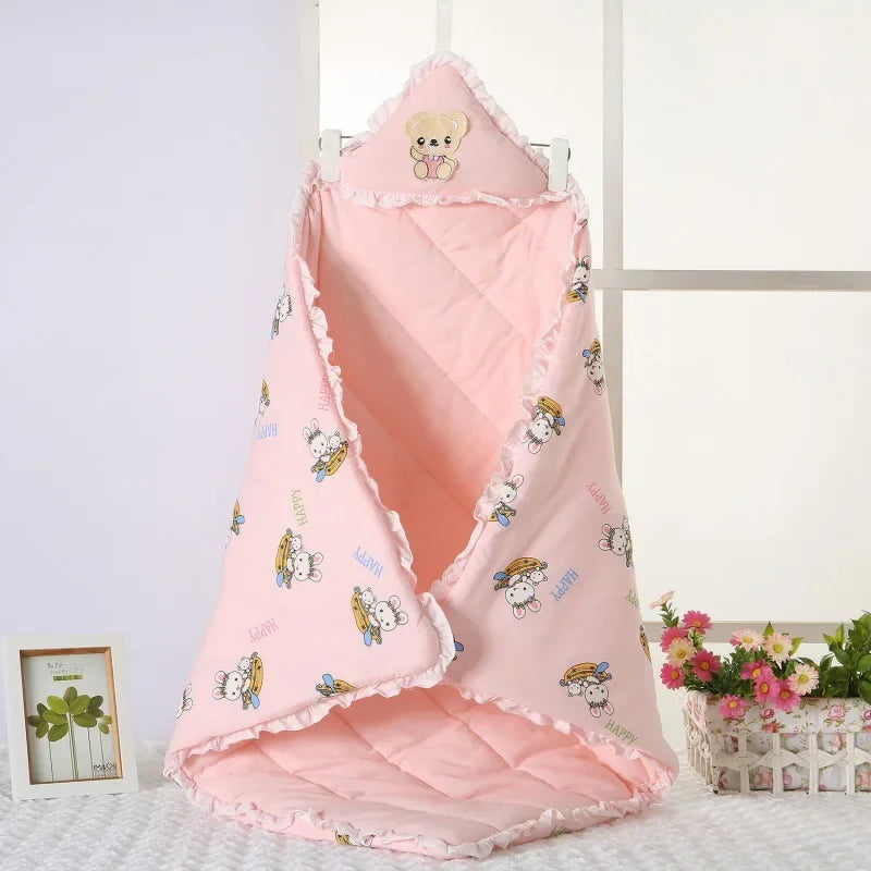 Newborn Cotton Blanket Winter Warm Embroidery Baby Swaddling Blanket Cartoon Envelope Wrap Blankets Baby Boys Girls Bed Quilt