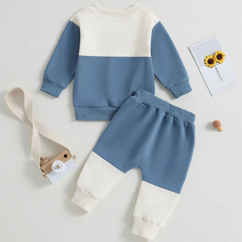 RUEWEY Baby Boy Outfit Set – Contrast Sweatshirt & Pants for Spring/Autumn