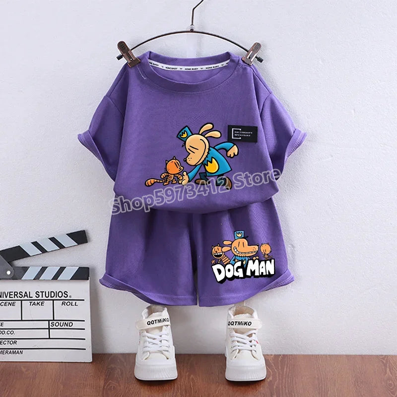 Dog Man Summer Outfit – Cartoon T-Shirt & Shorts Set for Boys & Girls