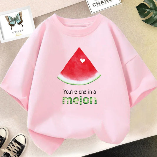 Girls’ Cute Avocado T-Shirt – Loose Summer Cartoon Fruit Top