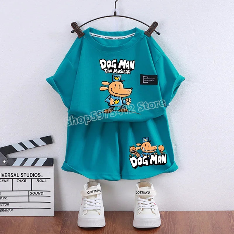 Dog Man Summer Outfit – Cartoon T-Shirt & Shorts Set for Boys & Girls