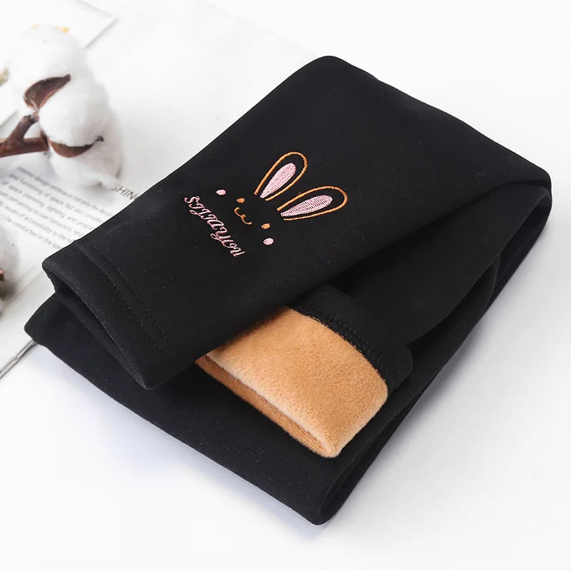 Girls’ Autumn/Winter Leggings – Thick Warm Pants with Cute Rabbit Design