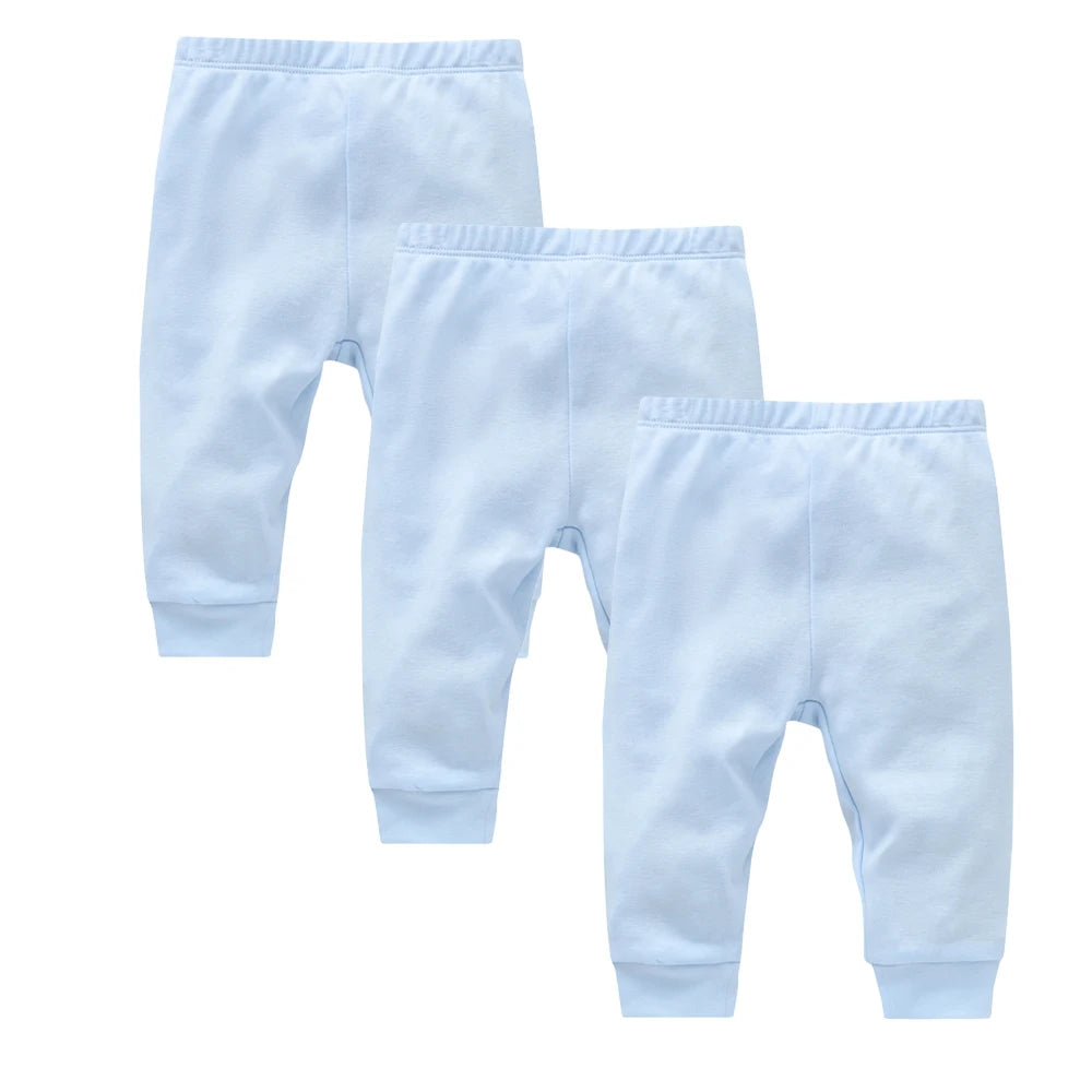 Calças de algodão para recém-nascidos dos 0 aos 12 meses, 3 peças/lote, calças compridas lisas para meninos e meninas, leggings casuais para bebés