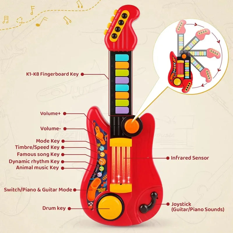 2 In 1 Electric Kids Guitar Toy Foldable Toy Guitar Piano Beginners Musical Instruments Early Education