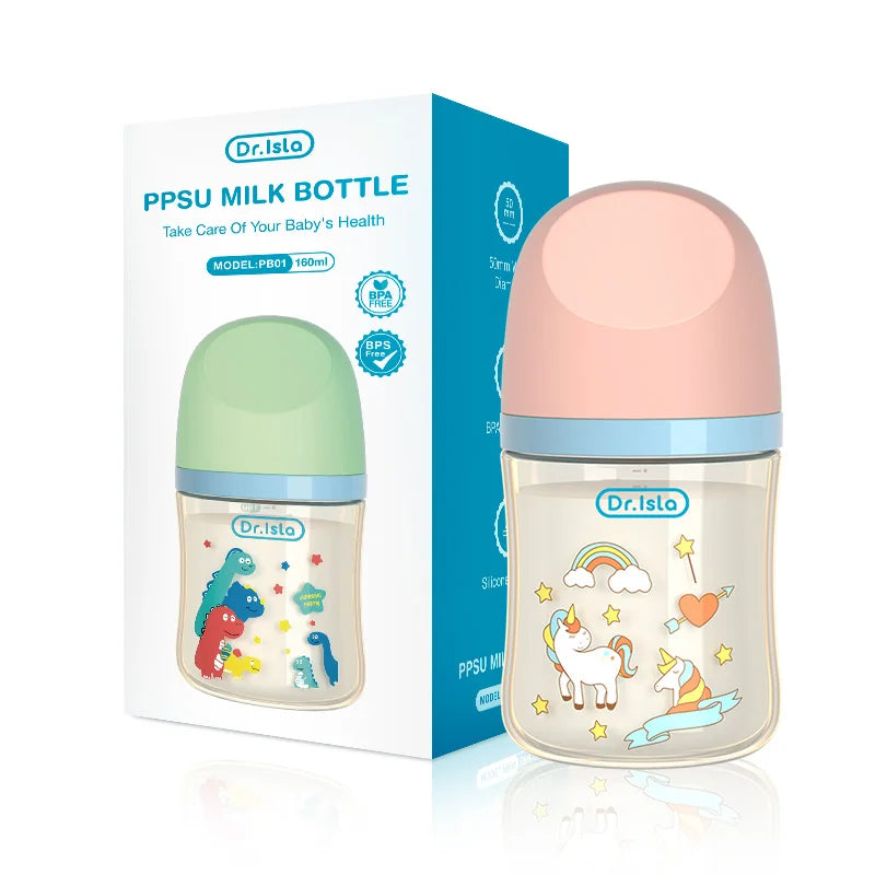 BPA-Free PPSU Baby Bottle – Drop-Proof Wide-Caliber Feeding Bottle with Handles (160/240ml)