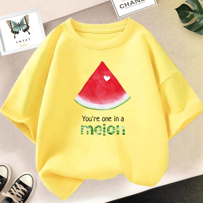 Girls’ Cute Avocado T-Shirt – Loose Summer Cartoon Fruit Top