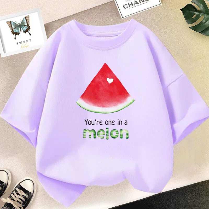 Girls’ Cute Avocado T-Shirt – Loose Summer Cartoon Fruit Top