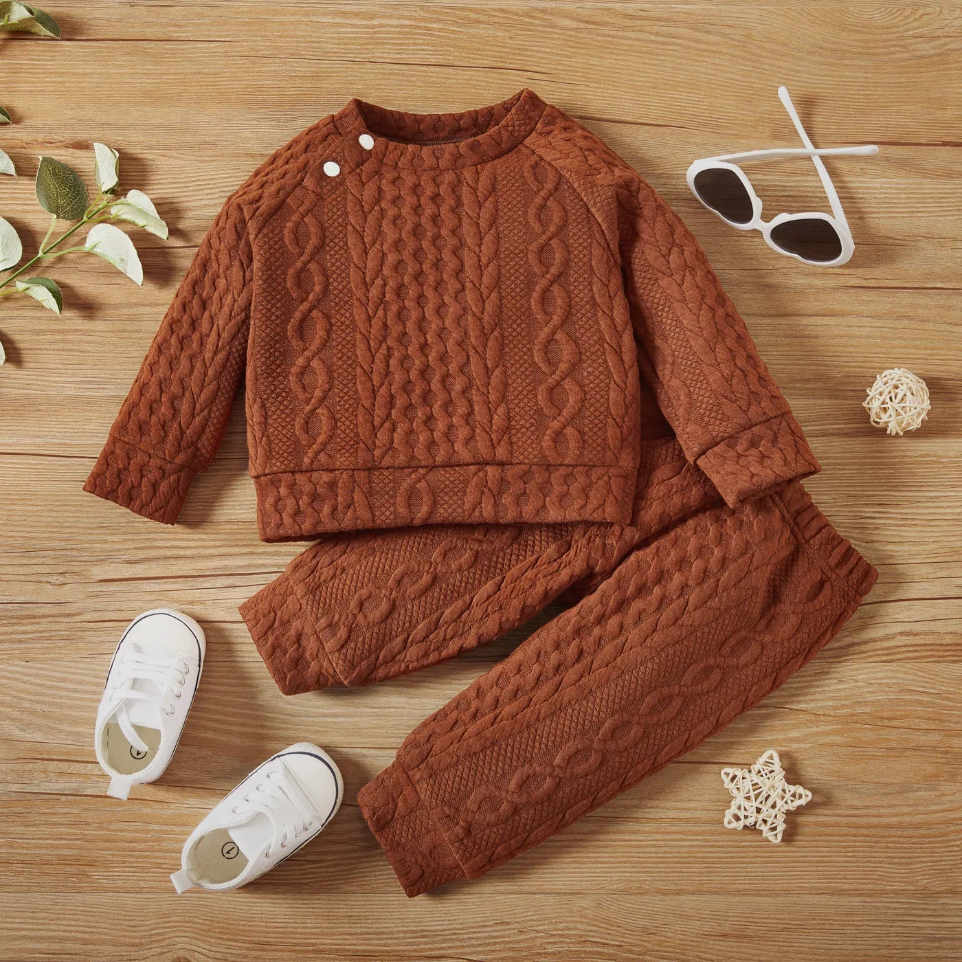 Conjunto de roupa de outono e inverno para menino e menina dos 1 aos 3 anos, blusa e calças lisas de manga comprida