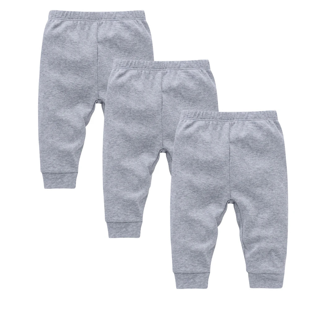 Calças de algodão para recém-nascidos dos 0 aos 12 meses, 3 peças/lote, calças compridas lisas para meninos e meninas, leggings casuais para bebés