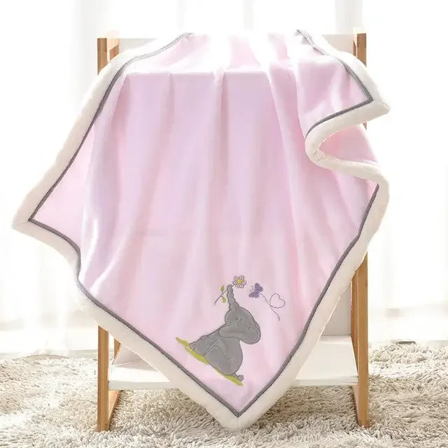 Baby Blankets Newborn Cartoon Embroidery, Flannel