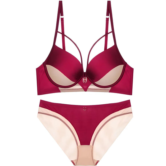 Plus Size Lingerie Set – Push-Up Bra & Adjustable Panties, Solid Color