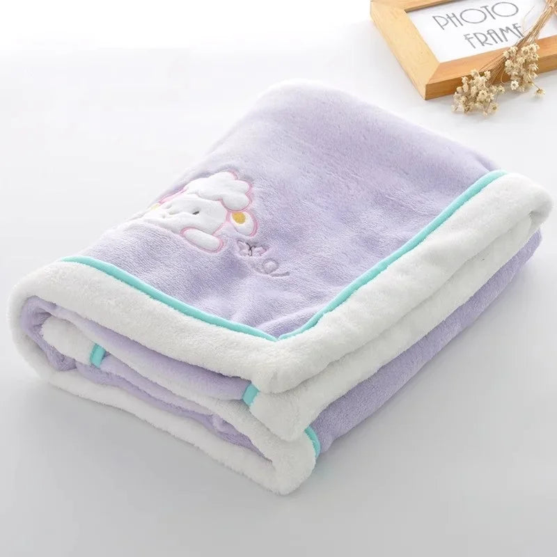 Baby Blankets Newborn Cartoon Embroidery, Flannel