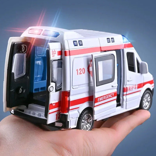 1:32 Scale Mini Car, Ambulance Fire-Truck Policecar Model Sound Light Vehicle Simulation