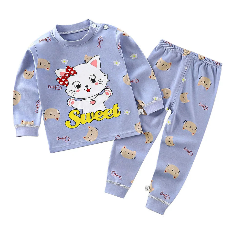 Cotton Kids Pajama Set – Cartoon Autumn/Winter Sleepwear for Boys & Girls