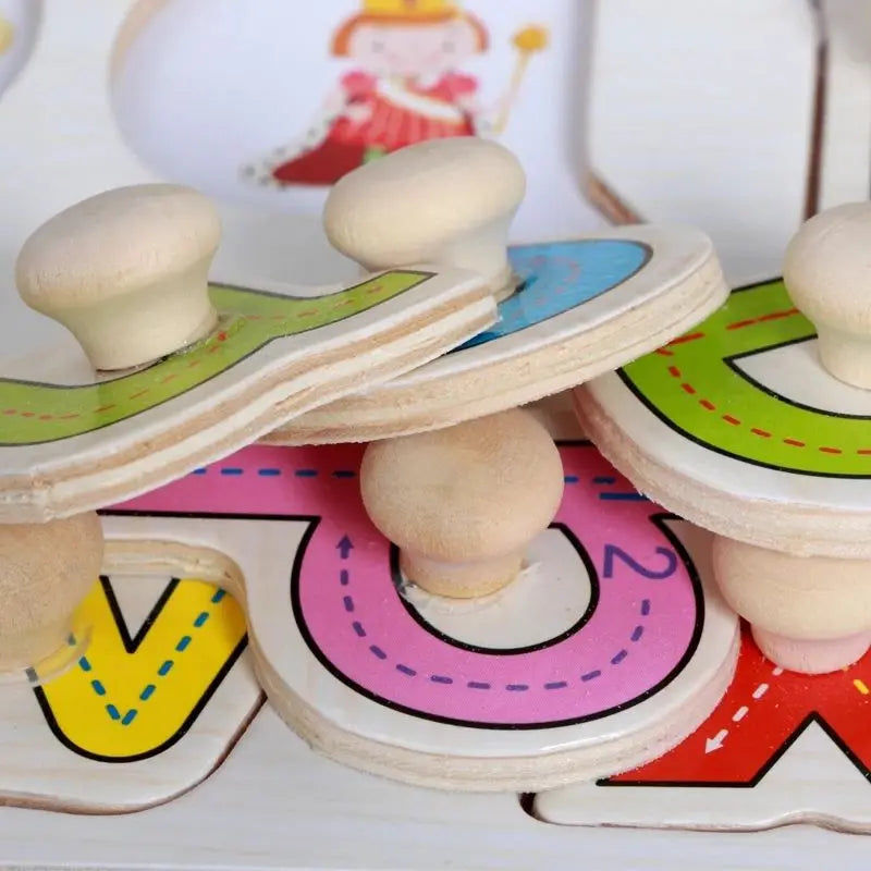 Montessori Wooden Peg Puzzles – 3D Cartoon Animal & Fruit Educational Toys