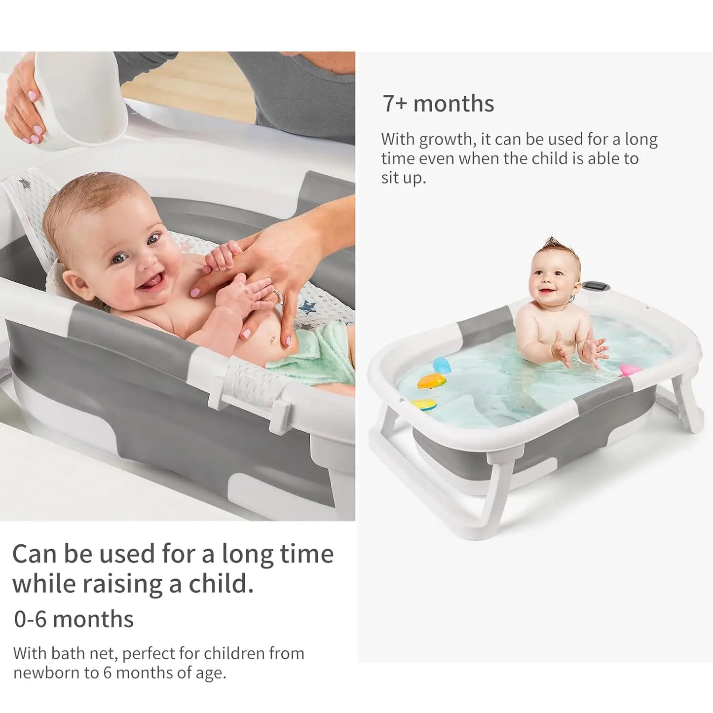 Real-time Temperature Portable Collapsible Baby Bathtub for Newborn to Toddler Infant Bath Tub with Soft Cushion