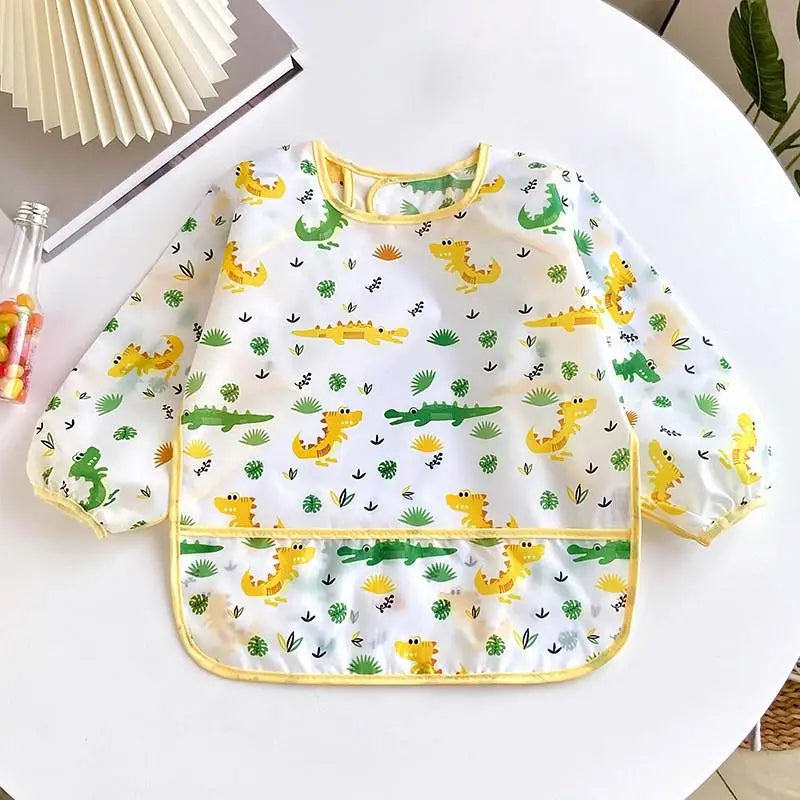 Waterproof Baby Bib – Long Sleeve Cartoon Apron for Self-Feeding (0–3 Years)