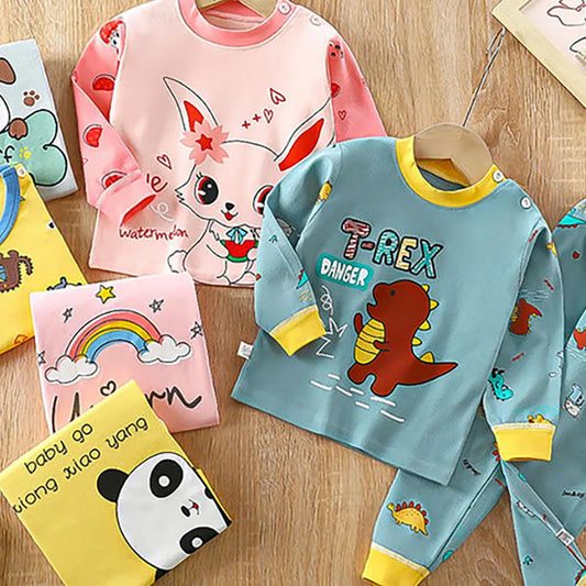 Cotton Kids Pajama Set – Cartoon Autumn/Winter Sleepwear for Boys & Girls