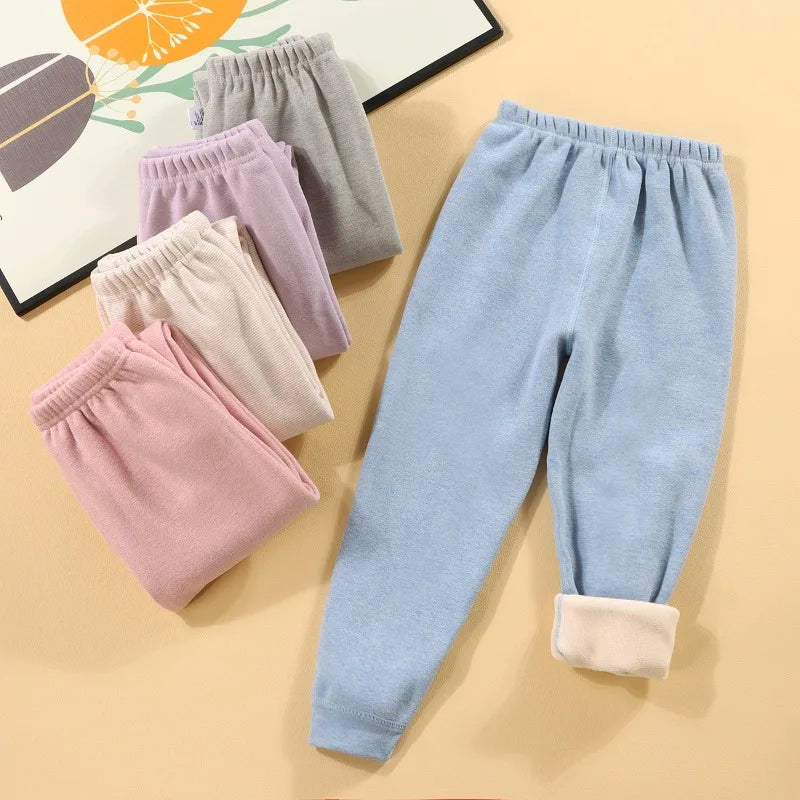 2025 Kids’ Winter Thermal Pants – Fleece-Lined Cotton with Elastic Waist