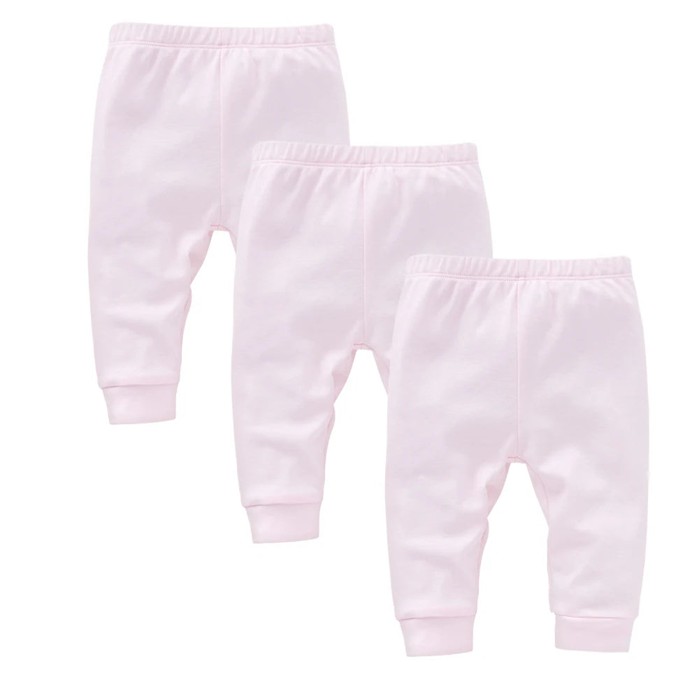 Calças de algodão para recém-nascidos dos 0 aos 12 meses, 3 peças/lote, calças compridas lisas para meninos e meninas, leggings casuais para bebés