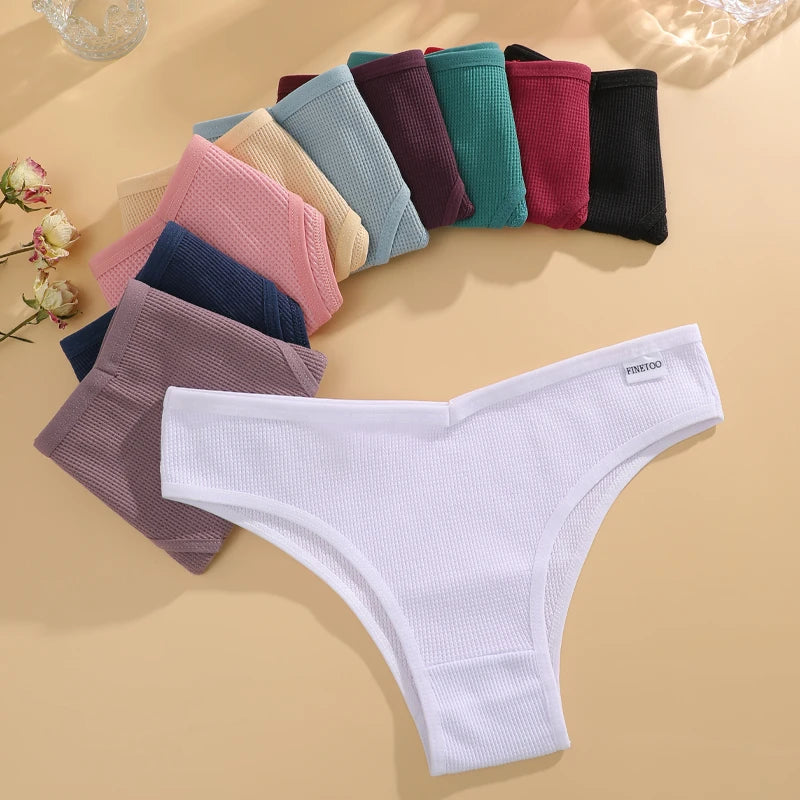 10PCS Women's Waffle Cotton Brazilian Panties – Sexy Low Waist T-Back Bikini Lingerie Set