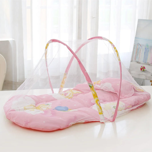 Foldable Baby Bed Mosquito Net – Portable Crib Net with Pillow & Cotton Padding