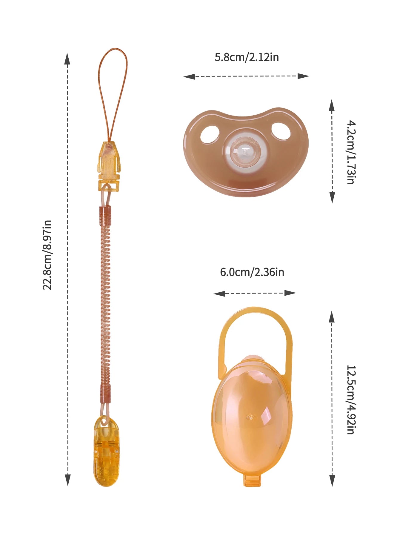 3PCS Baby Silicone Pacifier Set – Soft Brown Pacifier with Storage Box & Anti-Drop Chain, BPA Free