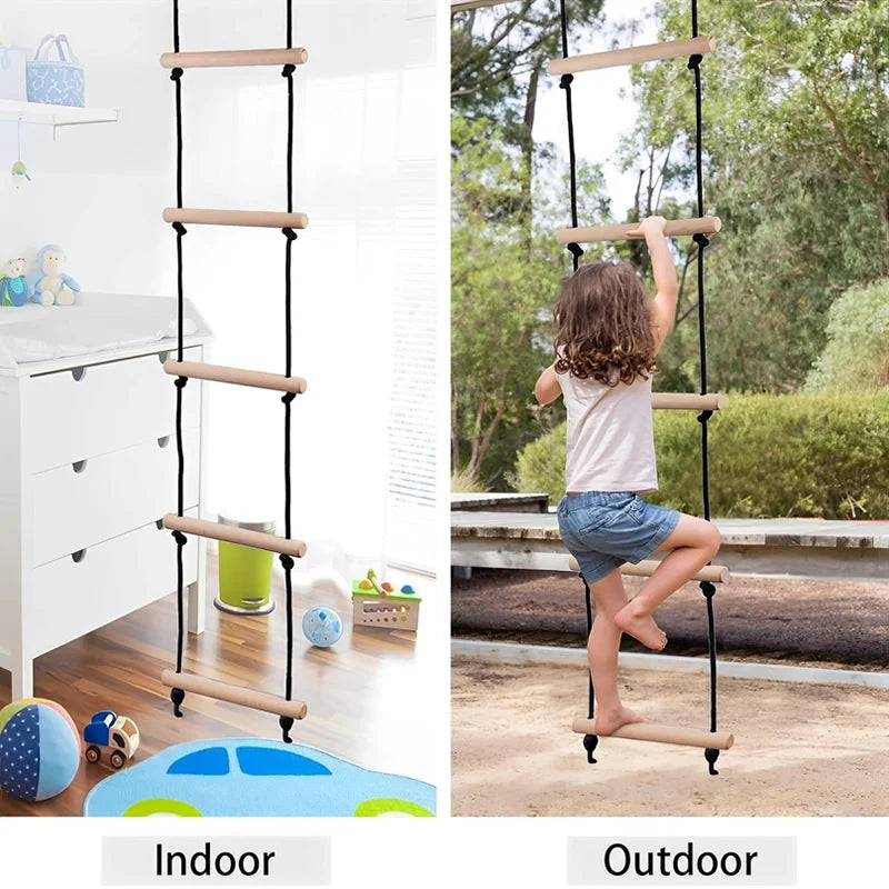 Kids’ Wooden Rope Ladder Swing – Indoor/Outdoor Climbing Toy for Playground Fun