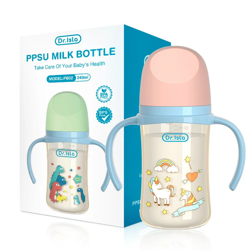 BPA-Free PPSU Baby Bottle – Drop-Proof Wide-Caliber Feeding Bottle with Handles (160/240ml)