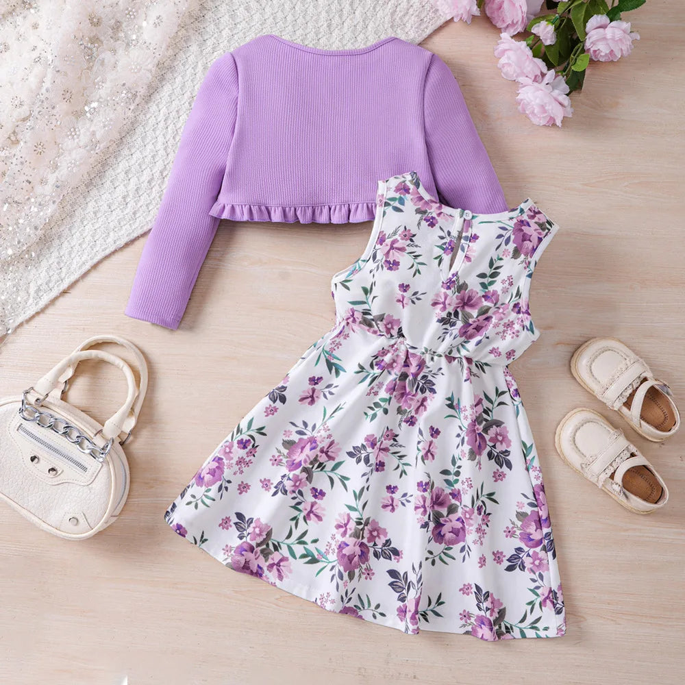 2025 Fall/Winter Girls’ 2pcs Set – Sleeveless Dress & Jacket Outfit (2–7Y)