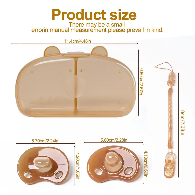 4PCS Baby Silicone Pacifier Set – Bear Storage Box & Pacifier Chain, Day & Night Use