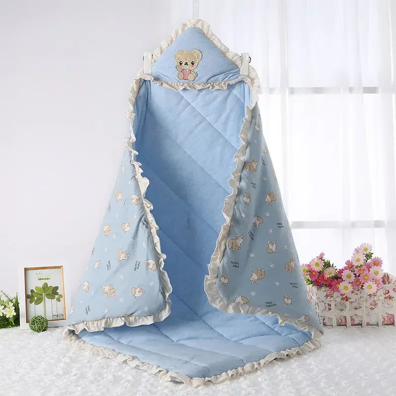 Newborn Cotton Blanket Winter Warm Embroidery Baby Swaddling Blanket Cartoon Envelope Wrap Blankets Baby Boys Girls Bed Quilt