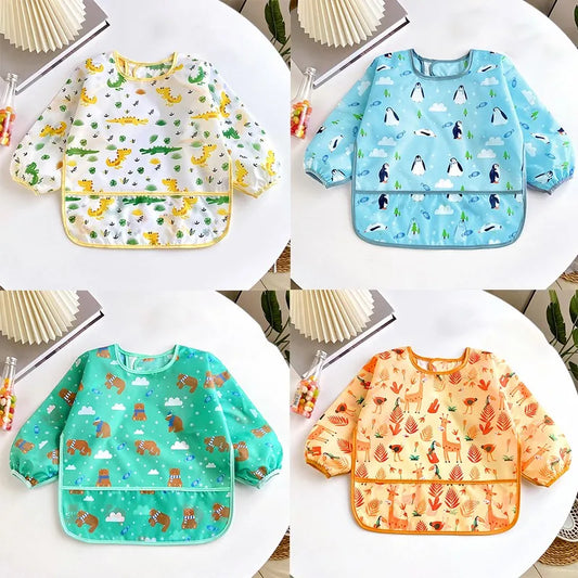 Waterproof Baby Bib – Long Sleeve Cartoon Apron for Self-Feeding (0–3 Years)