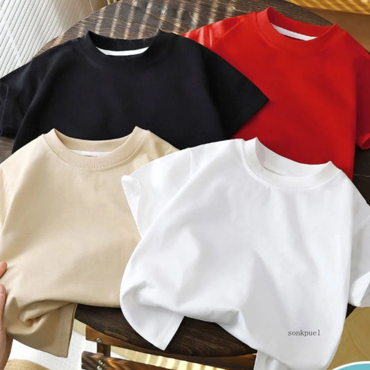 Kids’ Cotton Short Sleeve T-Shirt – White, Red & Black Summer Tops for Boys & Girls